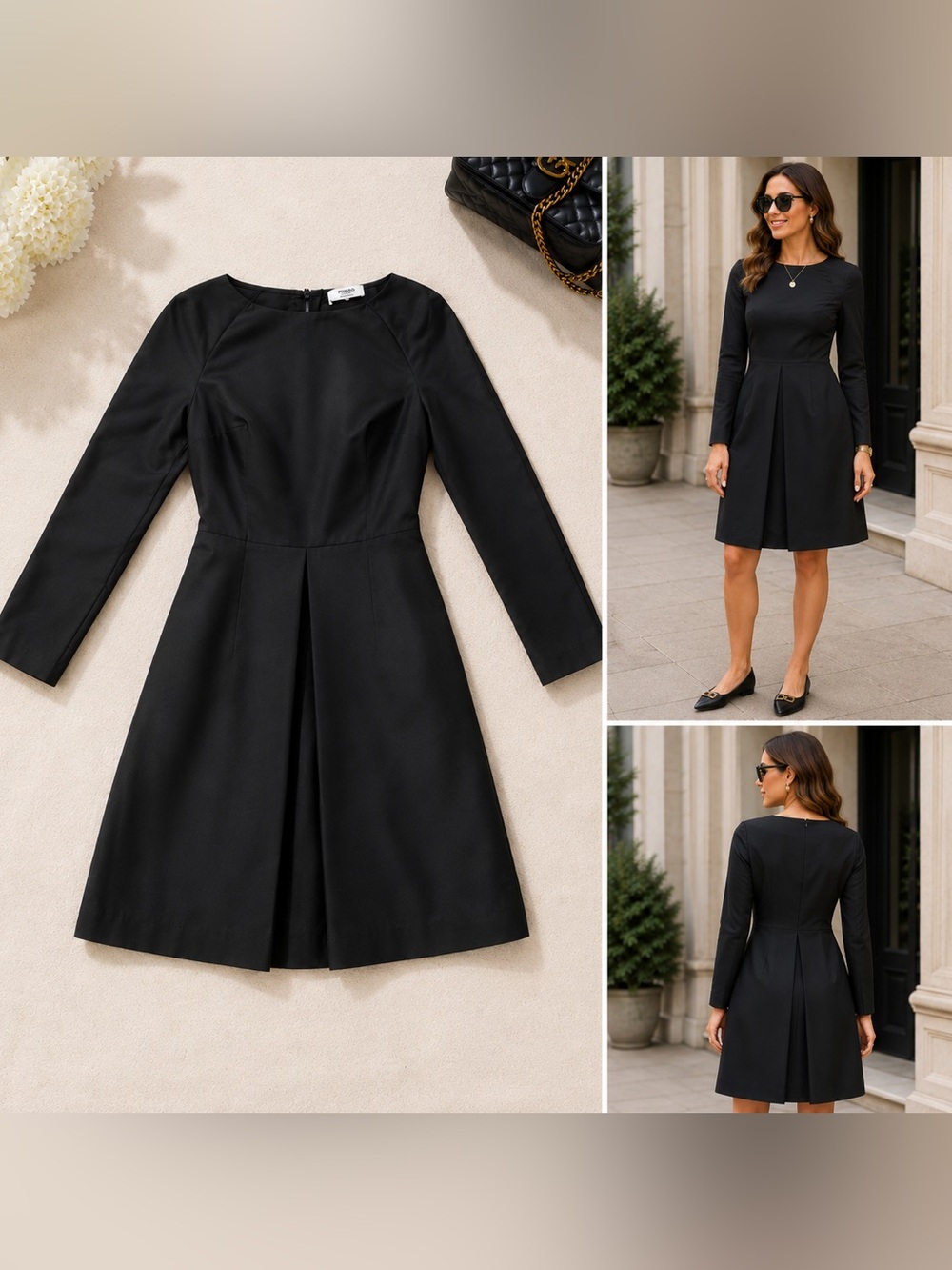 PORTS- Black knee length minimalist dress NWT